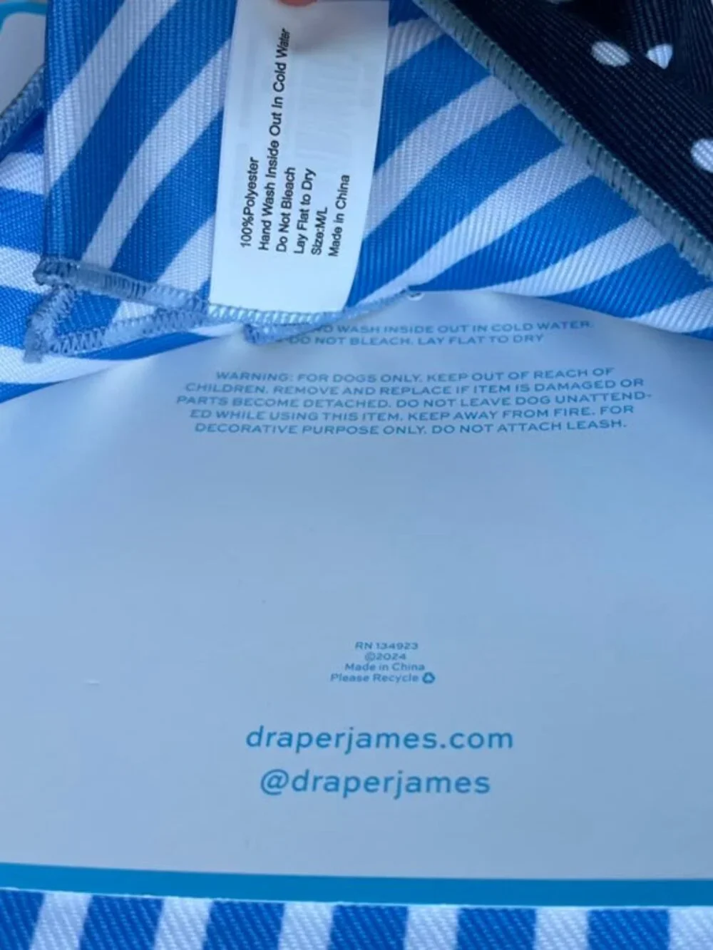 NWT Draper James Reversible Blue and White Stripe or Polka Dot Dog Bandanas